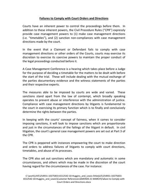 failure to comply will result in|fail to comply court order.